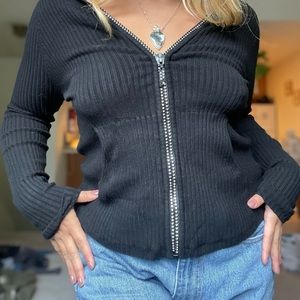 Gem black zip up sweater